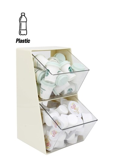 Pod Holder with Dual Large Capacity Baskets K Cup Organizer for Creamer Sugar and Tea Bags Versatile White Storage Solution