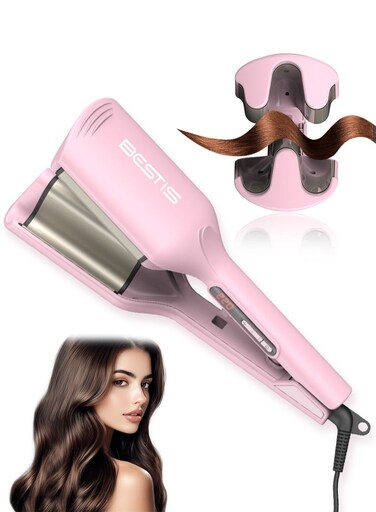 Professional Ionic Waver Curling Iron - Egg Roll Waver - 32mm Dual Barrel Creates Long-Lasting Deep Waves for Short to Long Hair (Pink)