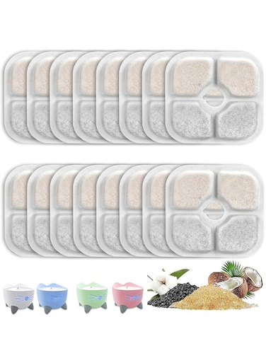 anyuan boy 16PCS Cat Water Fountain Filters, Activated Charcoal and Ion Exchange Resin for Pet Water Fountain Filters, Pet Cat Water Dispenser Compatible with Catit PIXI Pet Drinking Fountain