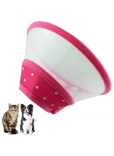 Small Dog Cone for Dogs After Surgery,Adjustable Cat Dog Cone Collar,Plastic Dog Recovery Collar, Polka Dot Cat E-Collars (Rose red, S)