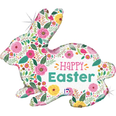 25" Spring Flower Easter Bunny Foil Balloon