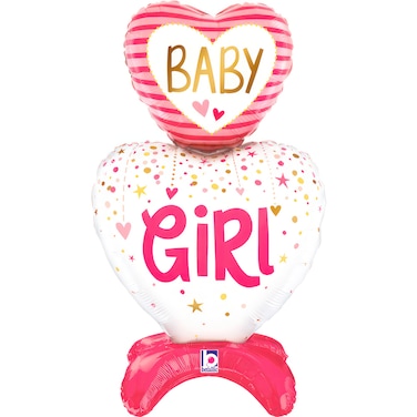 28" Foil Balloon Standup Baby Girl Hearts