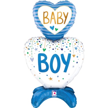28" Foil Balloon Standup Baby Boy Hearts