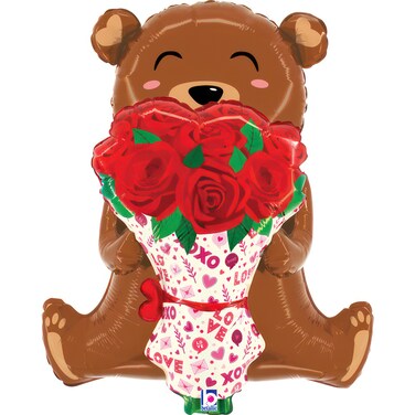 25" Rose Bouquet Bear Foil Balloon