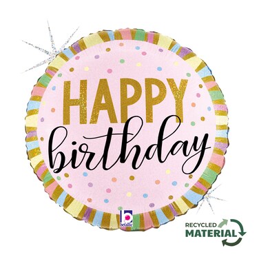 18" Foil Balloon Pastel Birthday Stripes