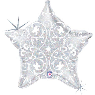 21" Foil Balloon Filigree Silver Star