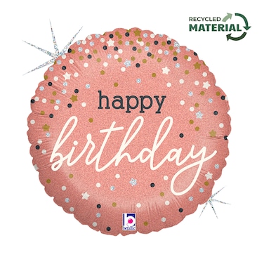 18" Foil Balloon Rose Gold Confetti B-Day