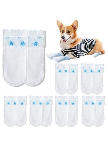 NALACAL Disposable Dog Booties, 12Pcs for Paw Protection Dog Feet, Covers Pet Shoes for Dogs, Paw Wound Recovery Protectors with 1 Roll Dog, Paw Bandage for Medium Small Dogs (Blue, 12 Pack)