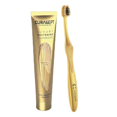 Curasept Gold Lux Luxury Whitening Toothpaste 75ml + Curasept Whitening Toothbrush, Pack of 2 pieces