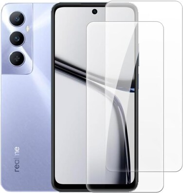 Muzz Realme C65 Tempered Glass Screen Protector, 9H Hardness, 0.33mm Thin, 3D Arc Edge, Anti-Explosion, 2 Pack, Clear