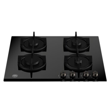 BERTAZZONI Black Ceramic 61cm Built-In 4-burner Glass on Gas Hob with High Power Speed Burner, Cast Iron Supports,Step Flame Settings for Mechanical control,Flame Failure Device for Safety P604PROGNE