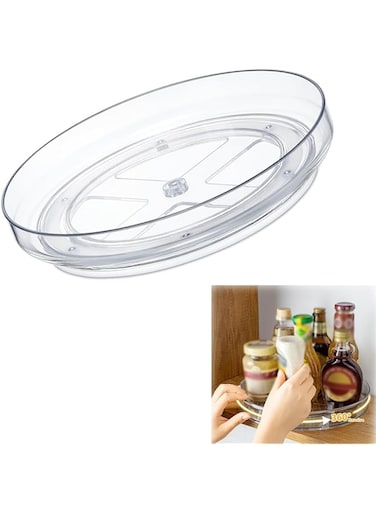 Duomama Clear Non-Skid Lazy Susan Organizer - 9 Inch Turntable Rack for Kitchen Cabinet, Pantry, Fridge, Bathroom, Vanity Countertop - Spice &amp; Makeup Storage Solution