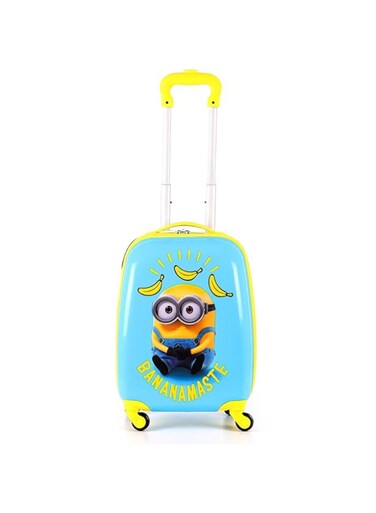 Universal Minions Licensed 18" Kids Luggage with Reusable Stickers, Carry On Travel Suitcase with 4 Wheels, Lightweight Toddler Trolley, Durable ABS Hardshell, Anti-Theft Zipper, Telescopic Handle