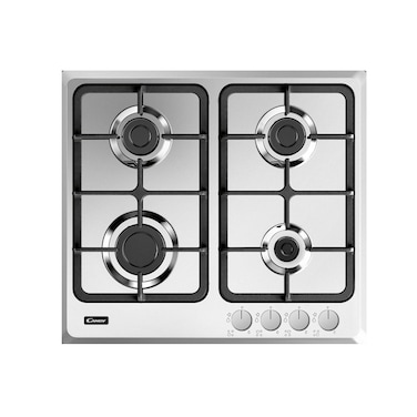 Candy 60cm Built-In Gas Hob &ndash; 4 Burners, Cast Iron Grids, Auto Ignition, Flame Failure Safety, 7.5kW Total Power &ndash; Inox Finish, Made in Italy