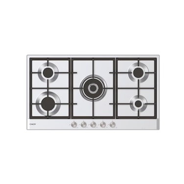 Candy Moderna 900mm Built in 5 Burner Gas Hob &ndash; Stainless Steel, Lateral Inox Knobs, Cast Iron Grids, Multi-Size Burners