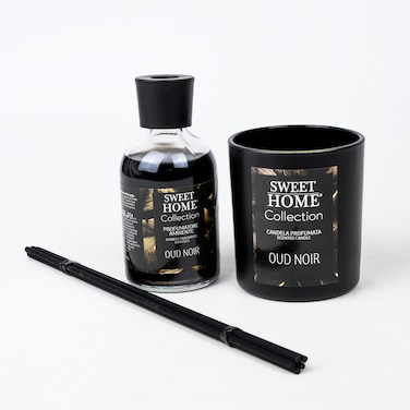 Sweet Home Ambient Fragrance 100ml + Glass Candle 280g (Groud Noir)   Luxurious Home Fragrance Combo   Long-Lasting Aromatic Experience   Elegant Gift for Living Room, Bedroom &amp; Office