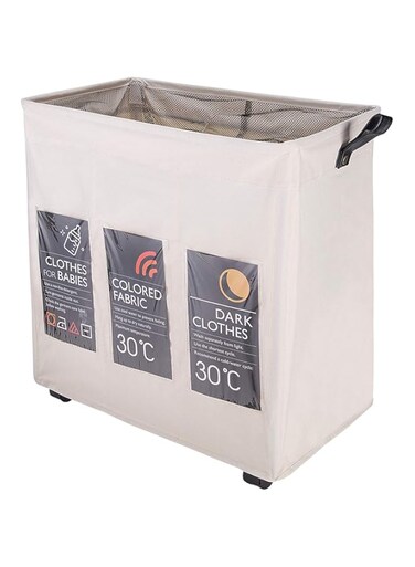 Chielor Laundry Basket 3-Bag with Card Pocket, Leather Handle and Wheel, Collapsible Fabric Laundry Hamper with Brake &amp; Breathable Mesh Cover, Foldable Clothes Organizer (X-Large/3 Compartments)