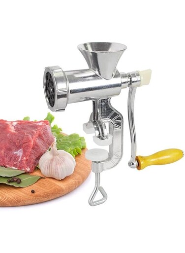 QLPLYZON Silver Manual Meat Grinder, 25 cm Aluminium Alloy Meat Grinder Screw Clamp for Table Mounting for Kitchen Tools