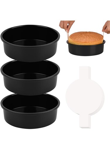 HUAKENER 6 Inch Cake Pan - Set of 3 Round Cake Pans with 100 Pieces Parchment Paper, Non-stick Cake Baking Pans, Dishwasher Safe