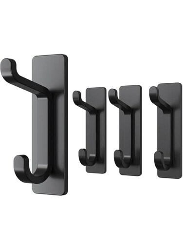 pickpiff Door Hook, Extra Sticky 10LB (Max), Stainless Holder for Hanging Towel, Coat, Cloth, Purse, Hat, Key, Black Wall Mounted Self-Adhesive Hanger for Shower Kitchen Bathroom Heavy Duty