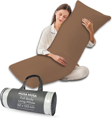 MUSA&Acirc;&reg; Full Body Long Pillow - Breathable Polyester Filling, Pregnancy Support Pillow (Brown, 50 x 120cm)