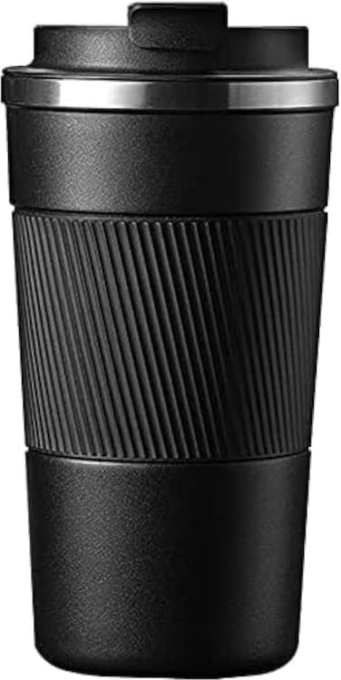 510ml Coffee Travel Mug with Non-Slip Silicone Sleeve, Double-Wall Vacuum Insulated Stainless Steel Thermos Cup, Leak-Proof Flip Lid for Hot &amp; Cold Drinks, Black