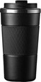 510ml Coffee Travel Mug with Non-Slip Silicone Sleeve, Double-Wall Vacuum Insulated Stainless Steel Thermos Cup, Leak-Proof Flip Lid for Hot &amp; Cold Drinks, Black