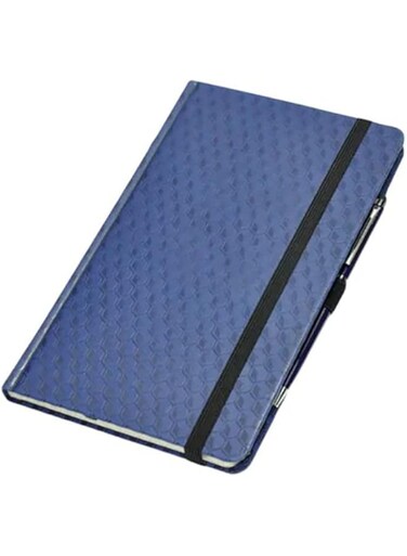 FIS fsnb1321bld301 96 sheets italian pu cover ivory paper single ruled notebook with elastic band and black ink pen, 13 cm x 21 cm size, blue