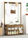 Home Modern Design 2 Layers Shoe Storage Rack and Clothes Holding Hooks With Seat Changing Stool For Home Hallway Entryway Living Room Furniture 97 x 29 x 168 cm