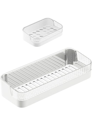 TERRIFI 2PCS Bathroom Organizers and Storage, Wall Mounted Shower Shelves with Soap Holder, Plastic Bathroom Shelf Caddy, Adhesive Installation, No Drilling, Ideal for Inside Shower Storage