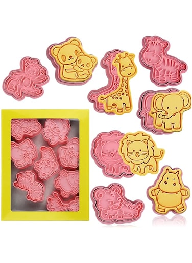 Sakolla Animal Cookie Cutters With Plunger Stamps Set,8 Piece 3D Animal Embossing Cutters For Biscuit Fondant Cheese Baking Molds