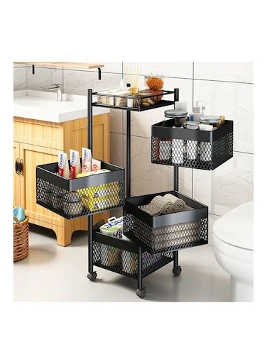 Rotating Storage Rack Basket Black 75x34x34cm