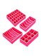 Set Of 4 Multi-Grids Underwear Socks Storage Box Pink