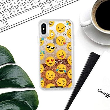 جراب Casetify اللامع باللون الذهبي الوردي Emoji Love لهاتف iPhone X