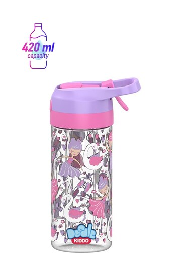 Kiddo Ballerina Plastic Water Bottle with Refreshing Water Spray Technology - 420ML, Leakproof, Push Button Open, Sipper Spout