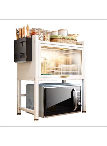 Compact Microwave Oven Stand DR-8936 &acirc;&euro;&ldquo; Multi-Purpose Storage Rack for Kitchen Use, Ideal for Holding Microwave, Toaster, and Cookware, Strong Build with Modern White/White Finish for Home Organization