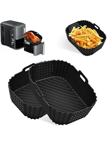 MAGEDON 2PCS Silicone Air Fryer Liners for Ninja Double Stack XL,Side Opening Hole Ninja Double Stack Air Fryer Liners,Food Grade Ninja SL400UK Air Fryer Silicone Liners Accessories