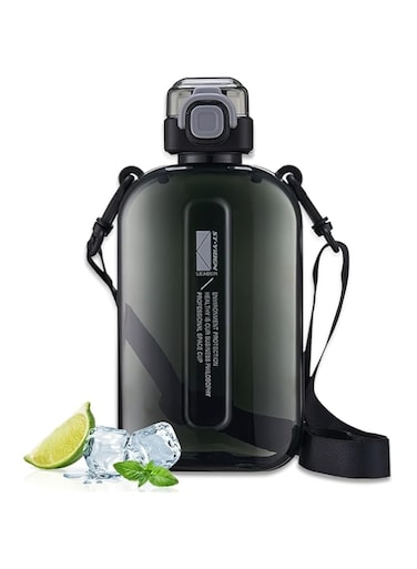 Azonee 750ml Sports Water Bottle, Leak-Proof Flat Water Bottle, Flat Water Bottle To Carry In Bag, Personalized Water Bottle, Bpa-Free Plastic Water Bottle (Black)