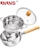 2-Tier Saucepan With Steamer,20CM Stainless Steel Sauce Pan With Wood Handle And Two Side Spouts for Milk,Ramen,Soup,Tempura