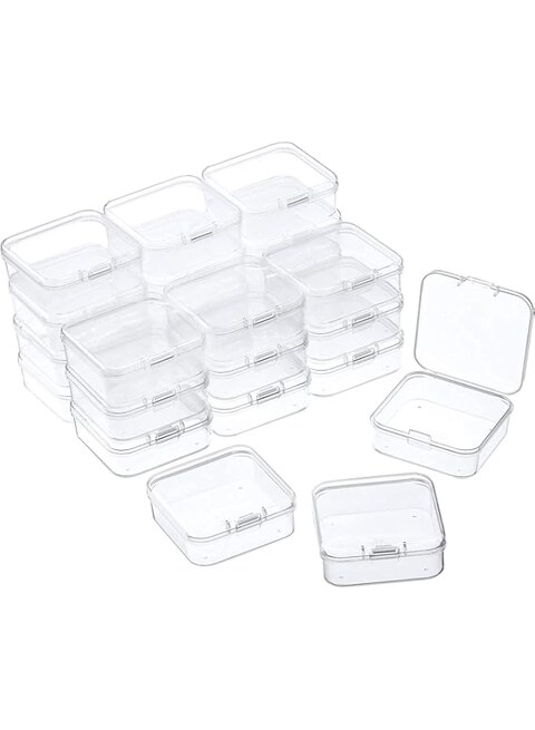 DELFINO Containers Box, DELFINO Small Clear Plastic Beads Storage Containers Box with Hinged Lid, Storage Case of Small Items, Crafts, Jewelry, Hardware, 3.3 x 3.3 x 1.1 Inche, 8 Pieces