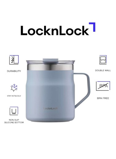 &amp; LOCK LocknLock Metro Mug 355ml Sky Blue &acirc;&euro;&ldquo; Double-Wall Insulated Stainless Steel Mug with Spill-Resistant Lid