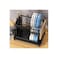2-Tier Dish Drying Rack with Utensil Holder, 42cm Kitchen Organiser with Glass Storage, Black