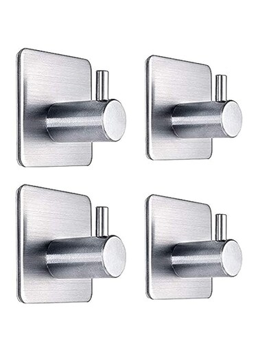 Adhesive Hooks Heavy Duty Wall Hooks Waterproof Stainless Steel Hooks for Hanging Coat, Hat,Towel Robe Hook Rack Wall Mount- Bathroom and Bedroom 4-Packs