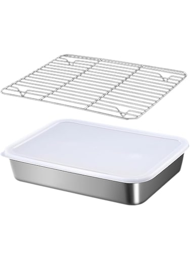 KASTWAVE Dumpling Storage Box for Freezer, Stainless Steel Freezer Food Container with Lid and Mesh Rack Stackable Refrigerator Bins For Kitchen Storage Organizer
