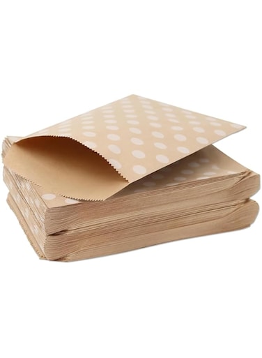 50 Pcs Kraft Paper Cookie Bags with White Round Pattern, (5 x 7 Inch) Paper Bags Greaseproof Envelopes Brown Paper Snack Bags Cookie Bags Popcorn Bags