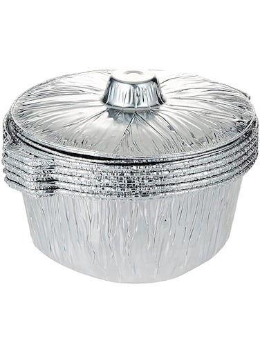 Cleany Genie Cleaning Superstore Diamond Disposable Food Storage Container/Bowl, Take away Aluminium Food Pot container with Hood Silver 29cm, 5 Pieces