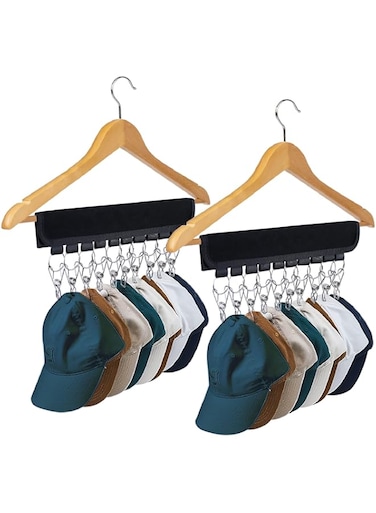 Binboov UCOMELY Hat Organizer Holder for Hanger &amp; Room Closet, 2Pack 10 Large Stainless Steel Hat Storage Clips, for Hang Baseball Hats, Ball Caps, Winter Beanie &amp; Accessories, Fits Hangers (Black)