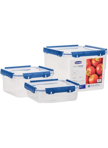 Cosmoplast Lock2Go Square Food Lock Containers 3 Pcs. Set