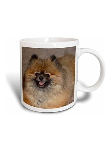 Smiling Pomeranian Printed Mug White/Brown