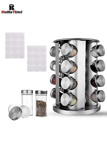 16-Piece Spice Jar Set With Stand Silver 6.5x6.5x11.5cm